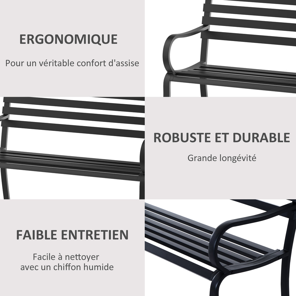 Banc de Jardin Design Contemporain 2 Places dim. 127L x 58l x 82H cm métal époxy Noir-4