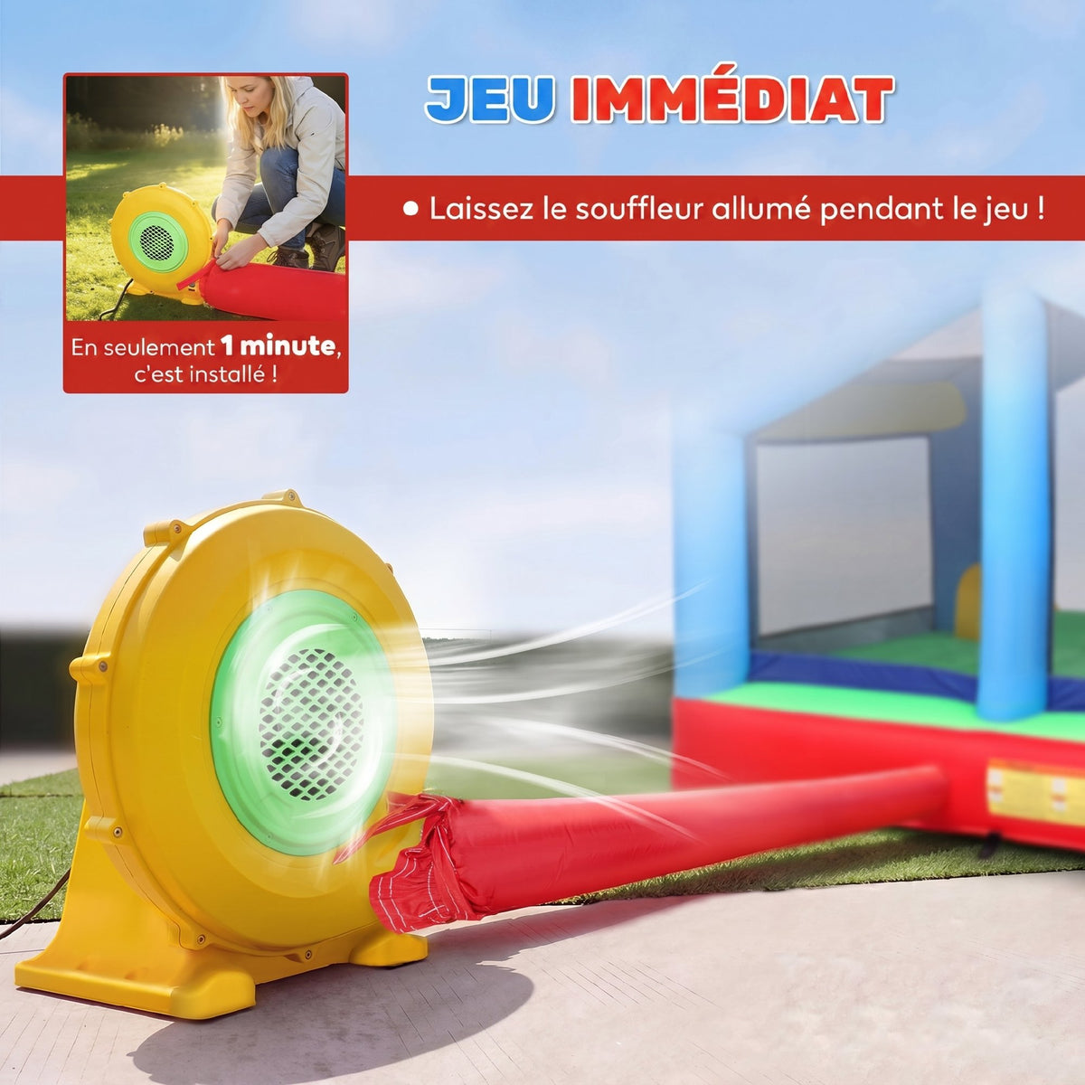 Château gonflable 4 en 1, aire de jeux avec souffleur, toboggan, piscine à balles, jeu de lancer d'anneaux, multicolore-5