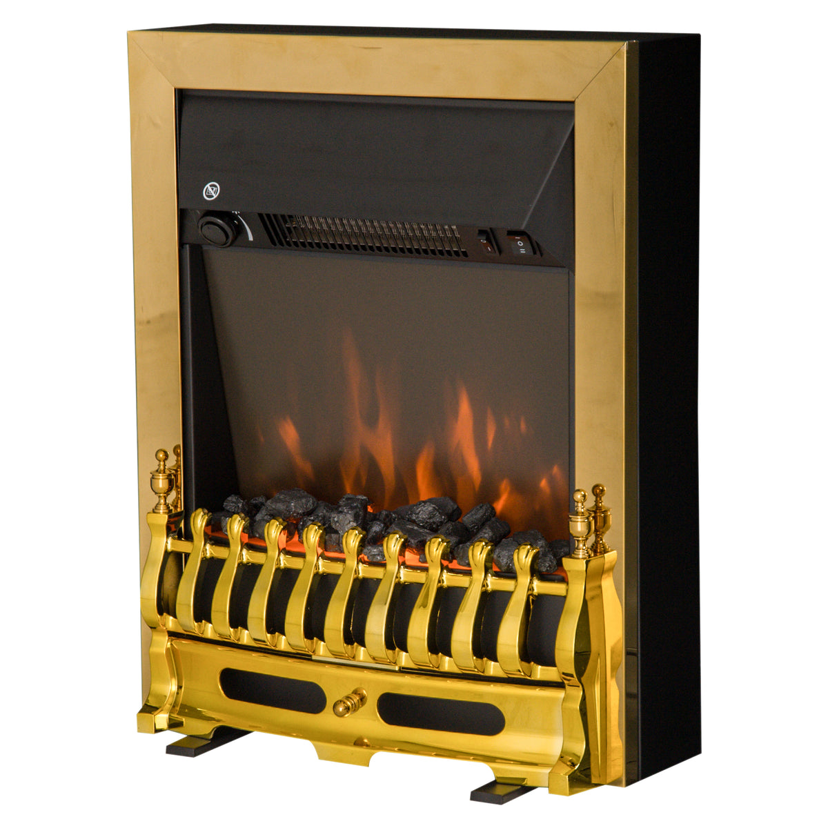 Cheminée électrique Effet de Flamme Style néo rétro Thermostat 1000-2000 W Noir Or-0