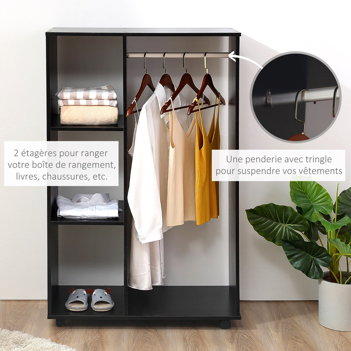 Armoire penderie Armoire de Rangement Mobile Panneaux de Particules Noir-6