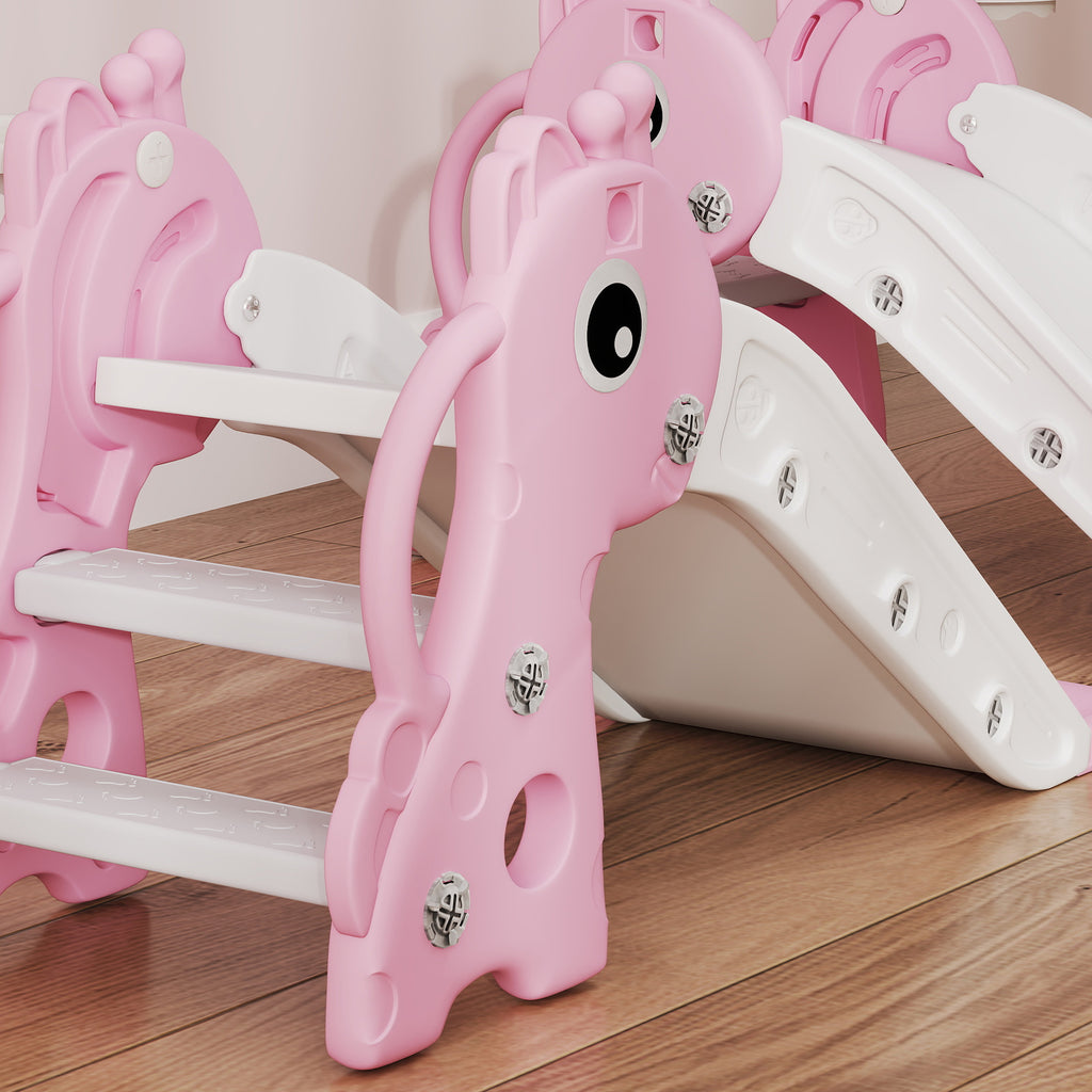 Toboggan pour enfants 3 en 1 en forme de girafe avec panier de basket, escalade et ballon, 106 x 51,5 x 52 cm, rose-7