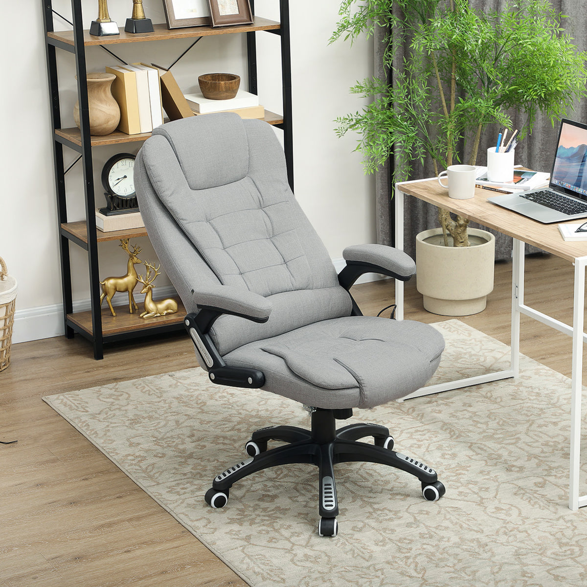 Fauteuil de bureau massant et chauffant chaise de bureau avec hauteur réglable dossier inclinable et télécommande gris-9