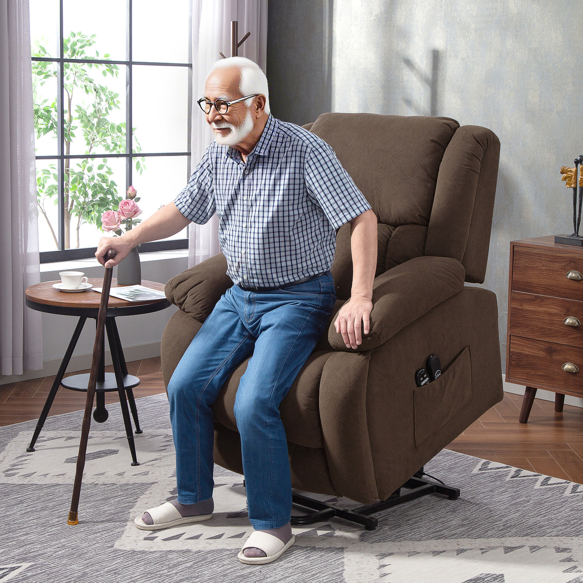 Fauteuil releveur électrique, fauteuil relax électrique avec fonction massage et chauffage, 93 x 104 x 100 cm, marron-1