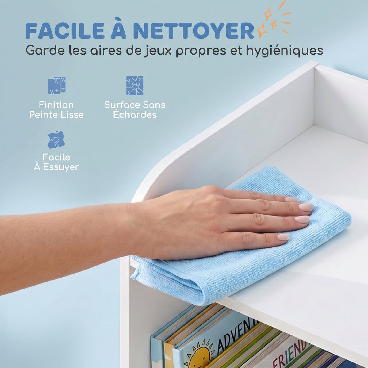 Meuble rangement enfant, bibliothèque enfants avec 8 compartiments et étagère supérieure, 104 x 29 x 101,5 cm, blanc-6