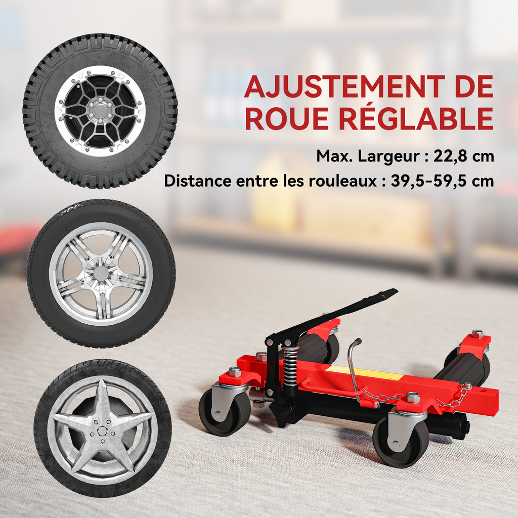 Lot de 2 chariots de manutention de voiture capacité 680kg chariot de déplacement largeur pneu 22,8cm 56x54x19,5cm, noir-4