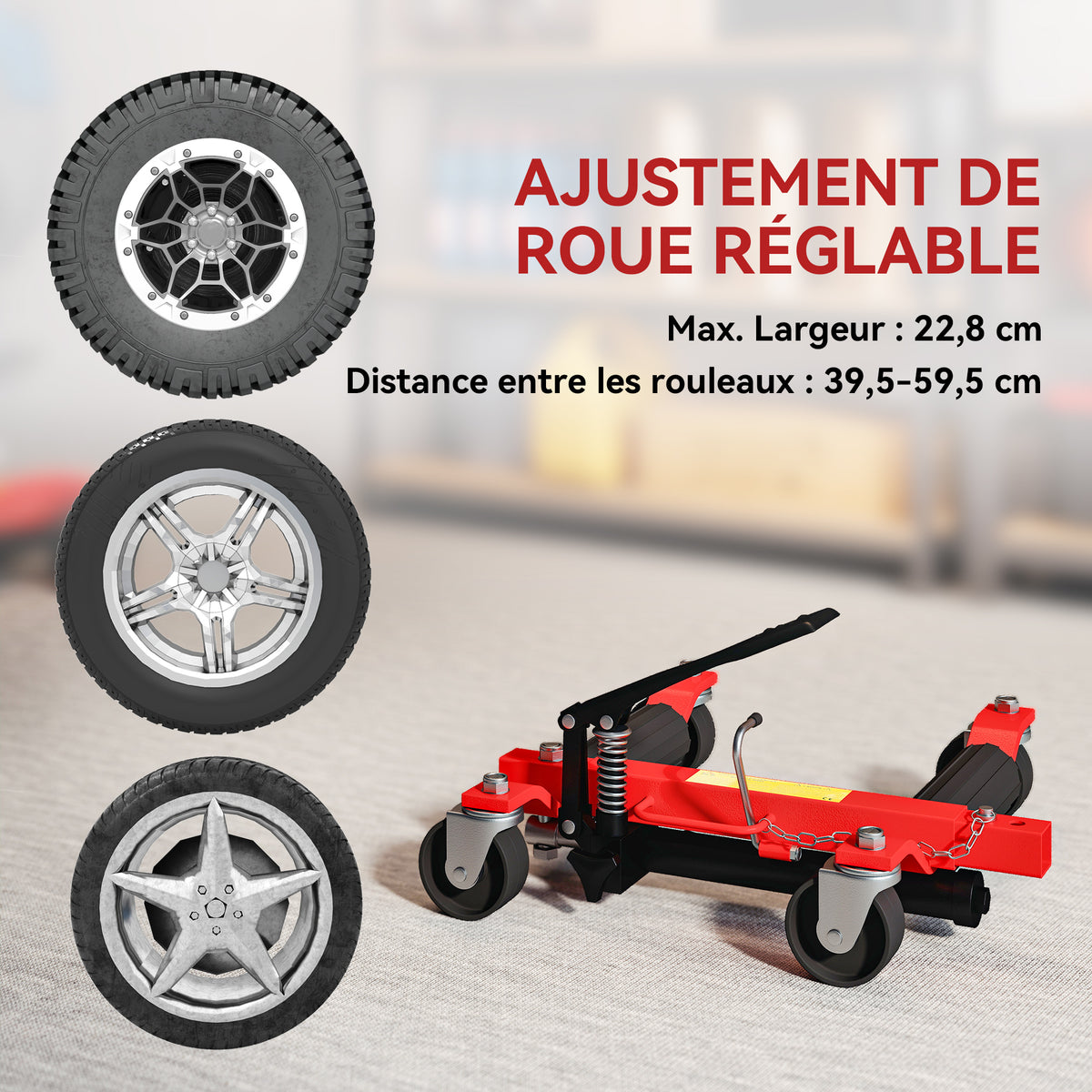 Lot de 2 chariots de manutention de voiture capacité 680kg chariot de déplacement largeur pneu 22,8cm 56x54x19,5cm, noir-4