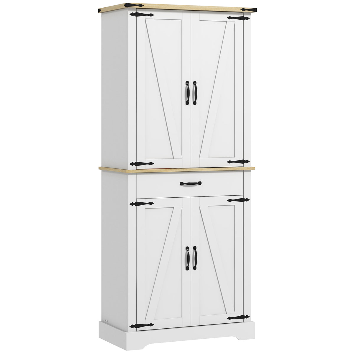 Armoire de cuisine buffet cuisine, 4 portes, 6 étagères à porte,1 tiroir et étagères réglables 76,5 x 40 x 181 cm blanc-0