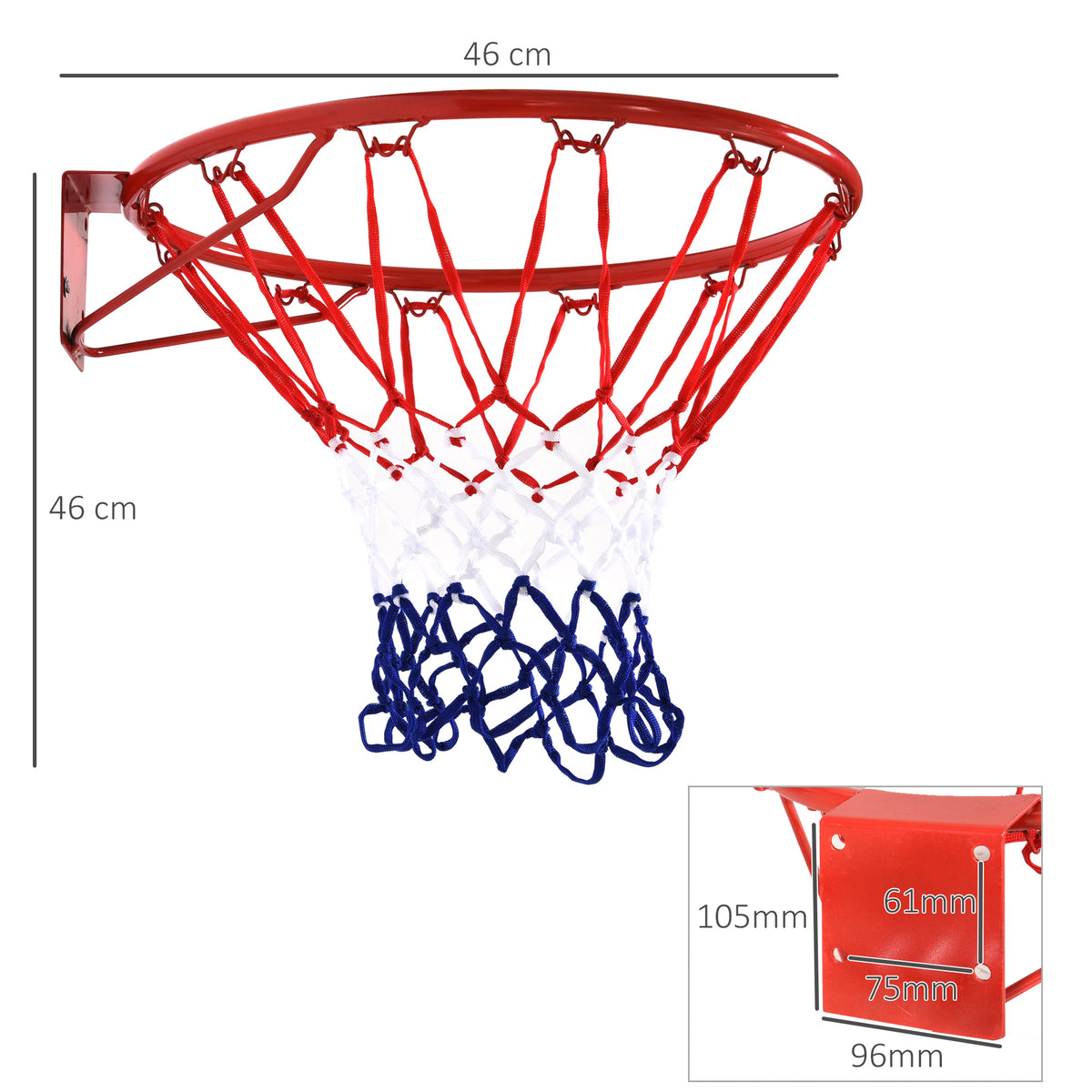 Panier de basket, anneau de basketball avec filet, suspendu mural intérieur et extérieur,  Ø 46 x 46 cm, rouge-2