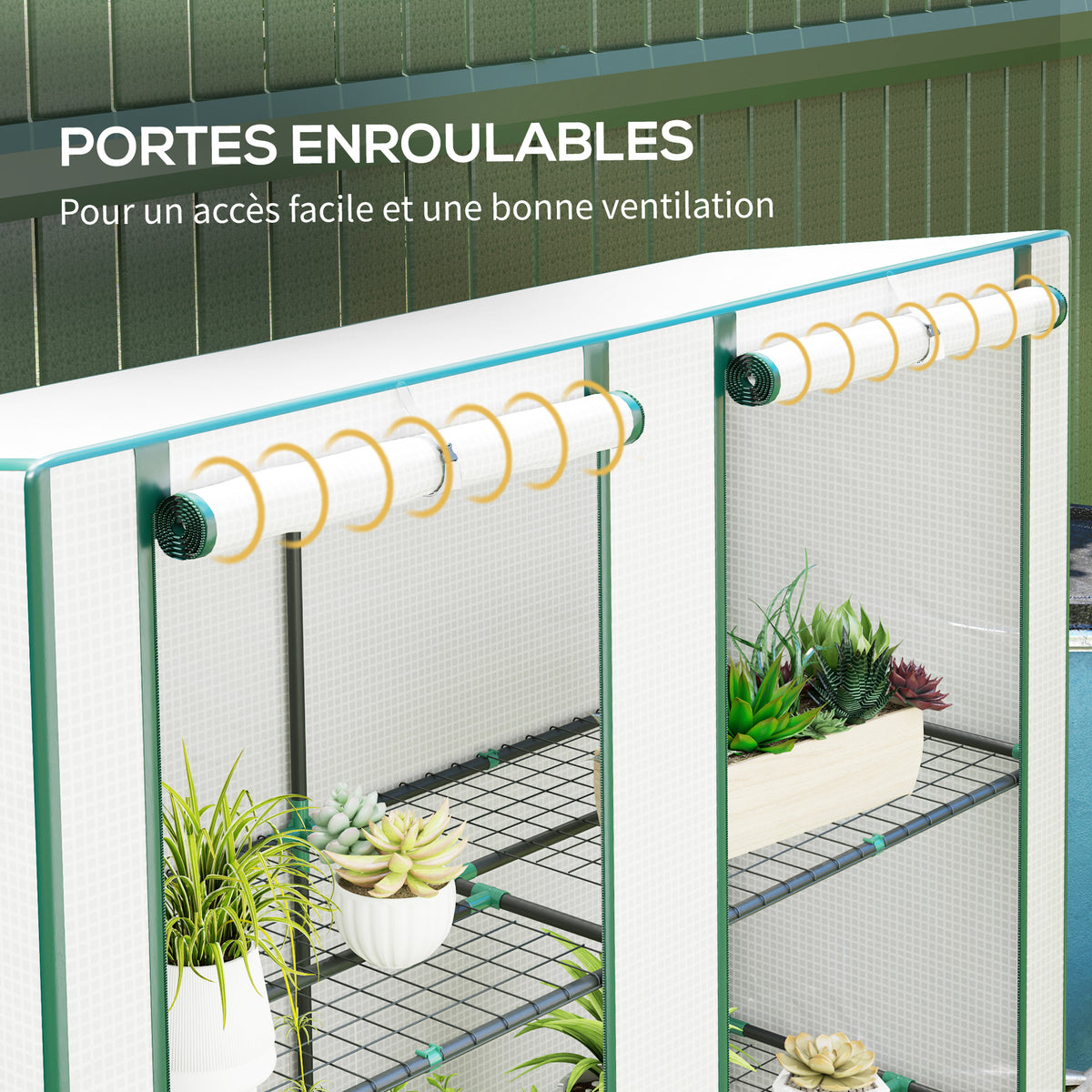 Serre de jardin avec étagères métalliques à 3 niveaux serre de balcon couverture PE toit incliné 144 x 48 x 152 cm blanc-5