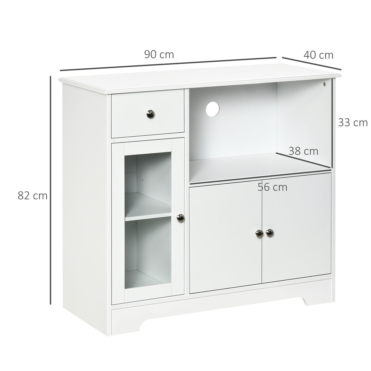 Meuble micro-ondes, buffet cuisine, armoire de rangement, pour cuisine, salle à Manger 90 x 40 x 82 cm verre trempé et bois, blanc-2