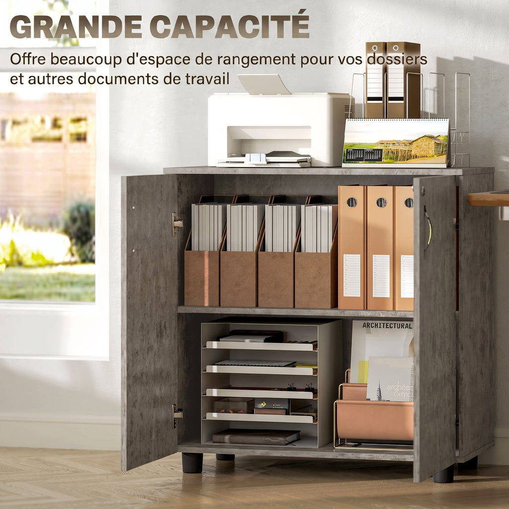 Armoire de Bureau à 2 Niveaux, Meuble de Rangement Bureau avec 2 Portes, Serrures et Clés, 80x40x80cm, Gris-3