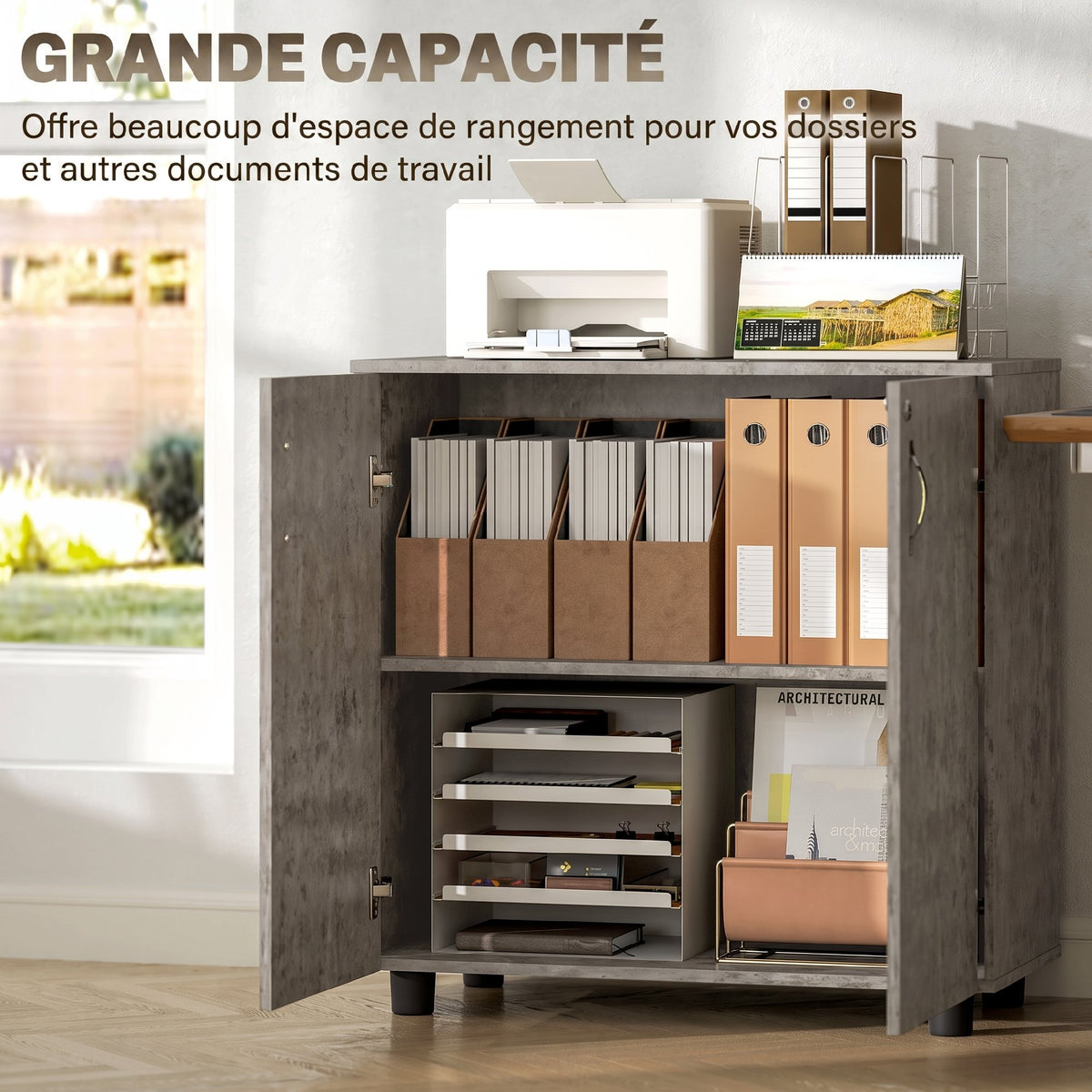Armoire de Bureau à 2 Niveaux, Meuble de Rangement Bureau avec 2 Portes, Serrures et Clés, 80x40x80cm, Gris-3