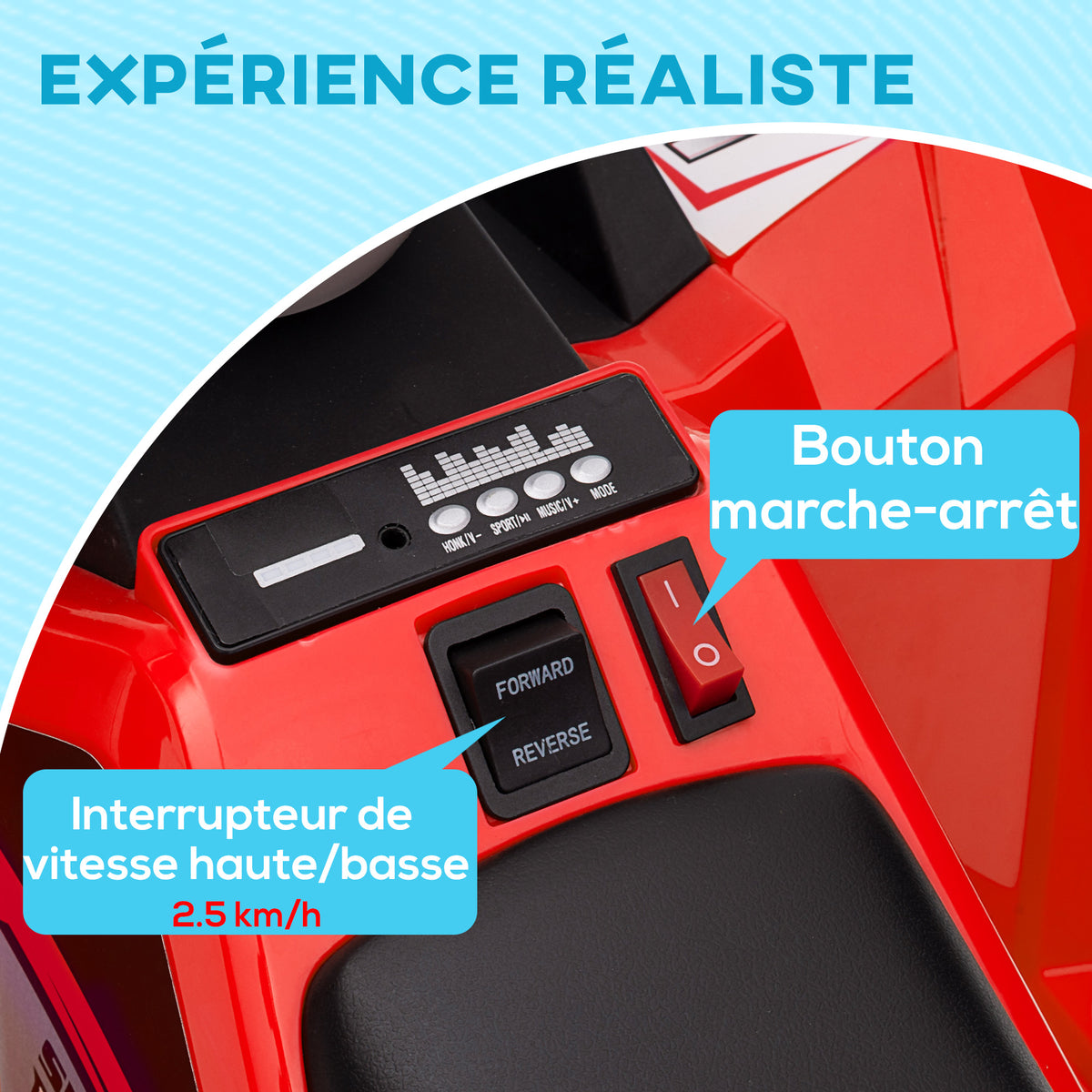 Quad électrique pour enfants véhicule à batterie 6V avec marche avant et arrière 70L x 41,5l x 48,5H cm Rouge-4