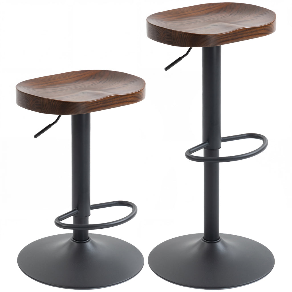 Tabourets de Bar Lot de 2 Réglables Pivotants Chaises de Cuisine avec Siège en Bois d'Orme Marron Foncé-0
