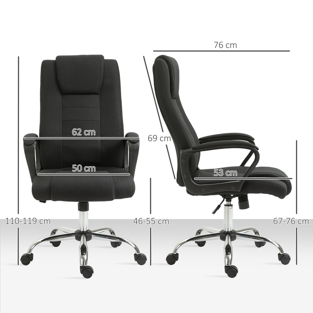 Fauteuil de bureau à roulettes chaise manager ergonomique pivotante hauteur réglable lin noir-2
