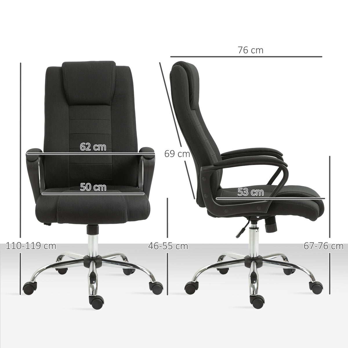 Fauteuil de bureau à roulettes chaise manager ergonomique pivotante hauteur réglable lin noir-2