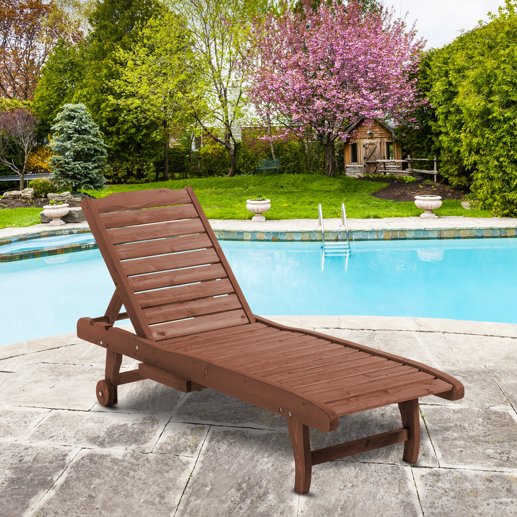Bain de Soleil transat Style Colonial Dossier réglable 3 Positions roulettes Tablette Support Bois Sapin-1