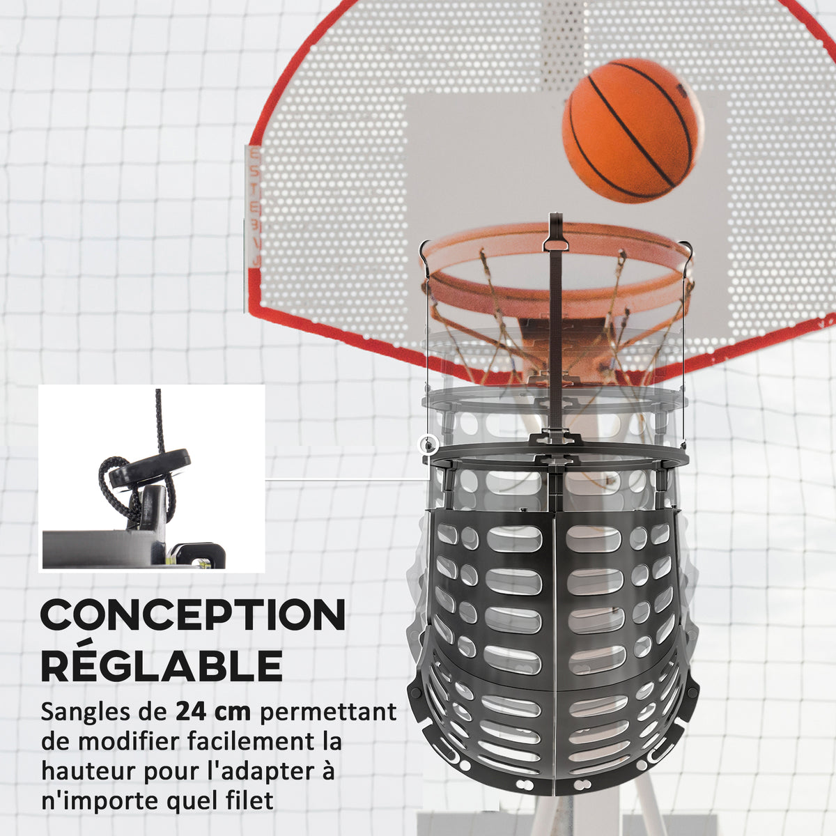 Retour de ballon de basket-ball système de renvoi du ballon de basket rotation à 360° 35,6 x 35,6 x 75,5 cm noir-4