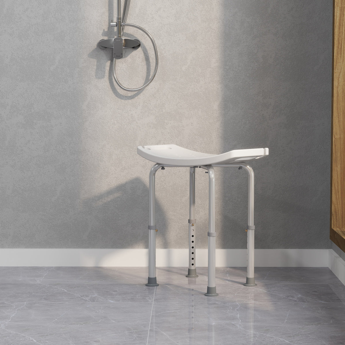 Tabouret de douche chaise de douche pour personnes âgées et handicapées, hauteur réglable, patins antidérapants, chaise de bain en alliage d'aluminium antirouille, blanc-8
