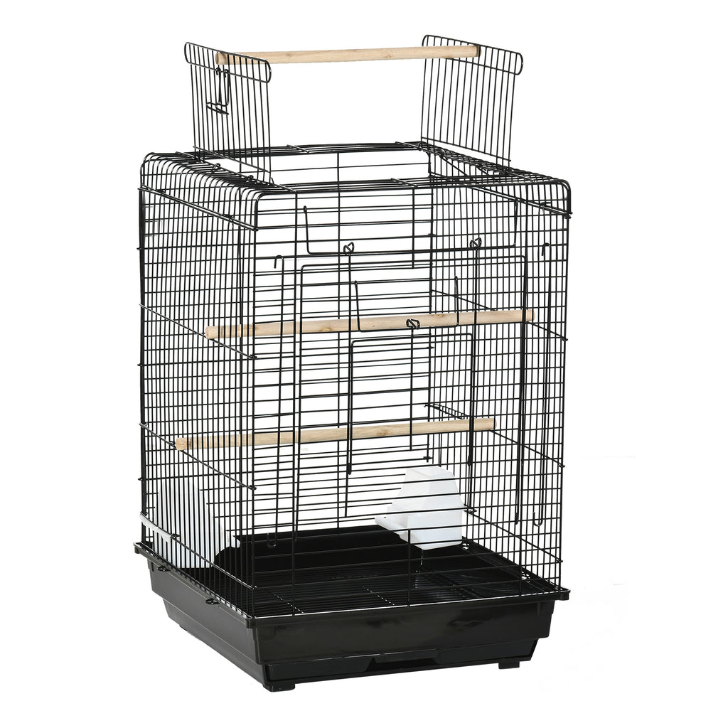 Cage à oiseaux en métal avec mangeoires perchoirs plateau amovible poignée dim. 40L x 40l x 59H cm noir-0