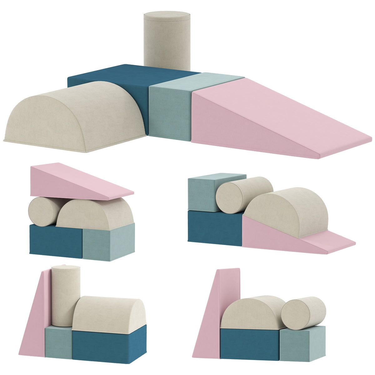 Parcours motricité bébé jouet d'escalade modulable 5 pièces housse lavable en velours 61 x 40,6 x 60 cm multicolore-0