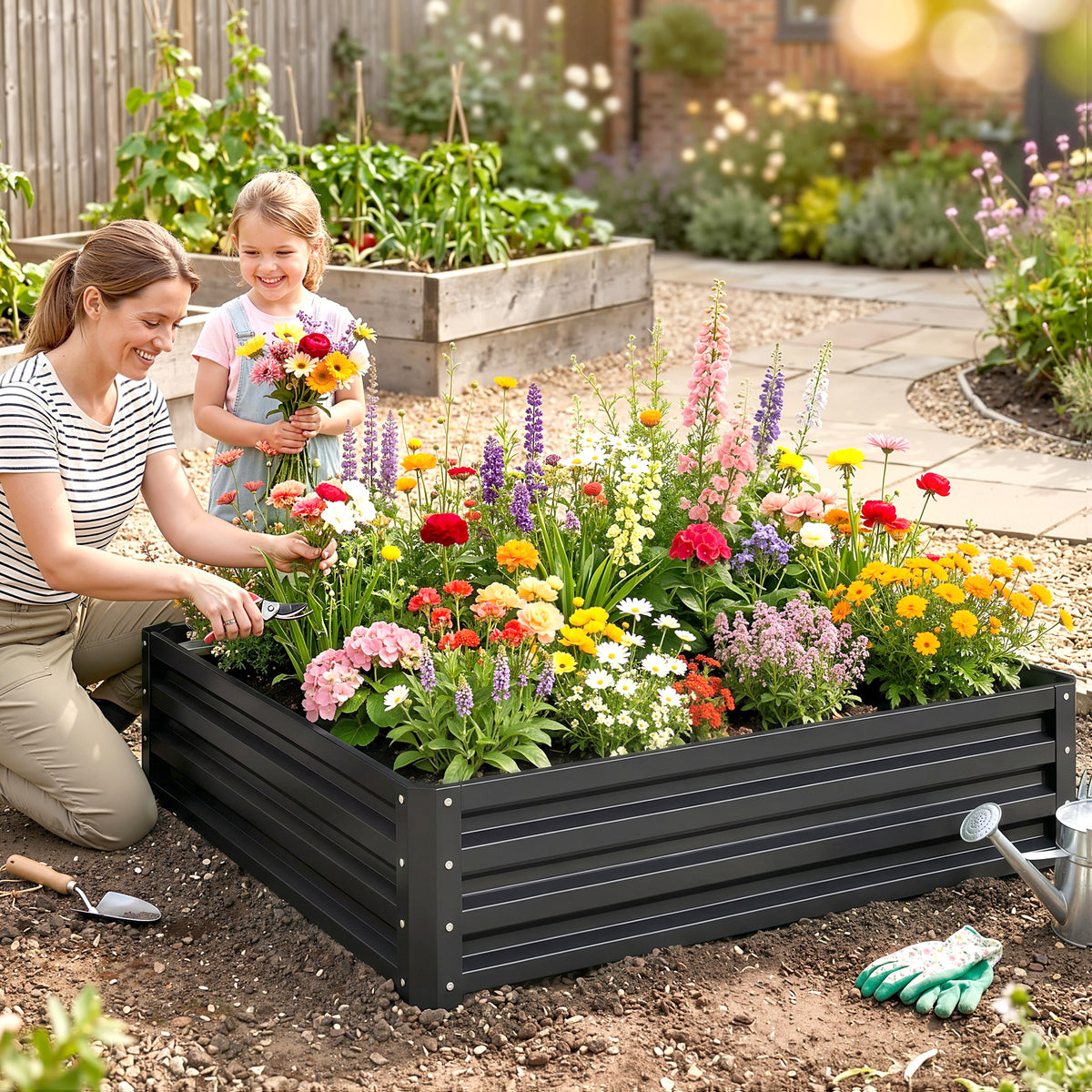 Carré potager de jardin acier galvanisée 120 x 120 x 30 cm gris-1