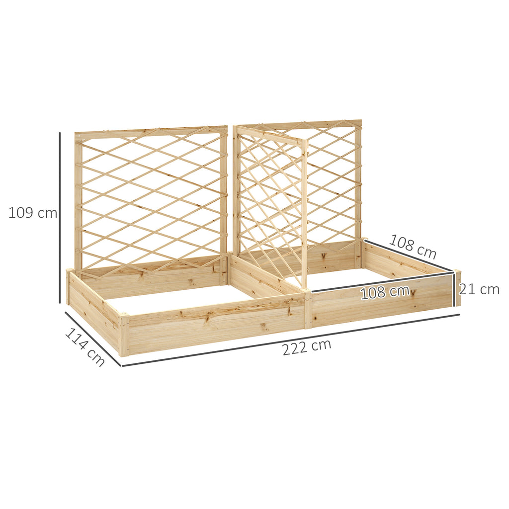Jardinière avec 3 treillis modulable, bac à fleurs en bois pour balcon terrasse patio, 222x114x109 cm effet bois naturel-2