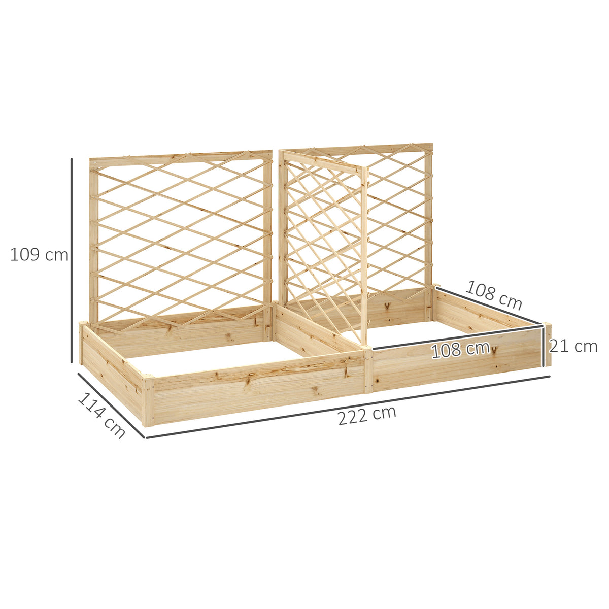 Jardinière avec 3 treillis modulable, bac à fleurs en bois pour balcon terrasse patio, 222x114x109 cm effet bois naturel-2