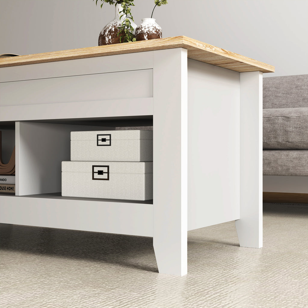 Table basse plateau relevable, table de salon avec étagères et compartiment caché,105 x 50 x 49-62,5 cm blanc-9