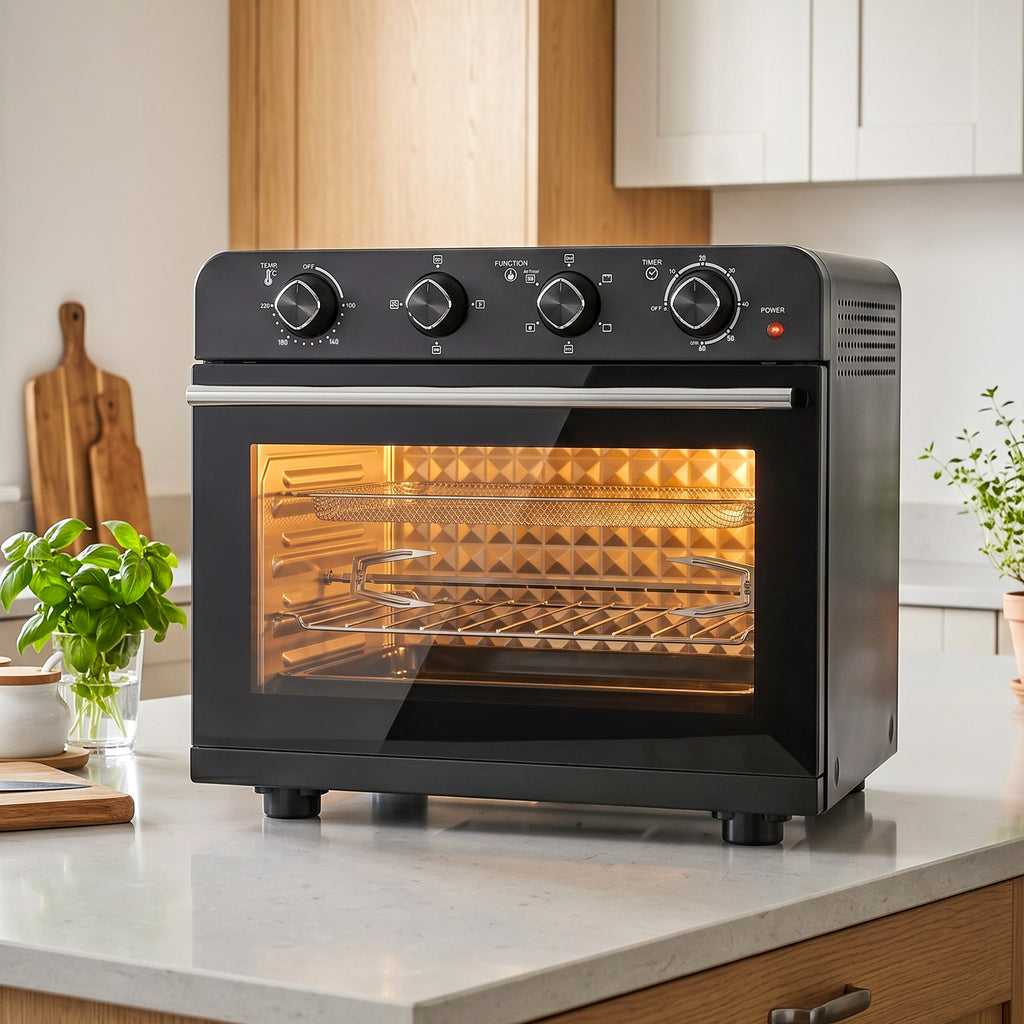 Friteuse à Air Chaud 36L, Four à Air Chaud 1800 W avec Rôtissoire, Plaque de Cuisson, Panier de Friture et Grille, Noir-1