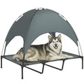 Lit Chien Sureleve avec Parasol, Lit de Camp Chien Chat sur Pieds Tissu Oxford Respirant, Anti-UV Cadre en Métal Sac de Transport Inclus Couchage Extérieur pour Chat 122 x 92 x 108 cm Gris Noir-0
