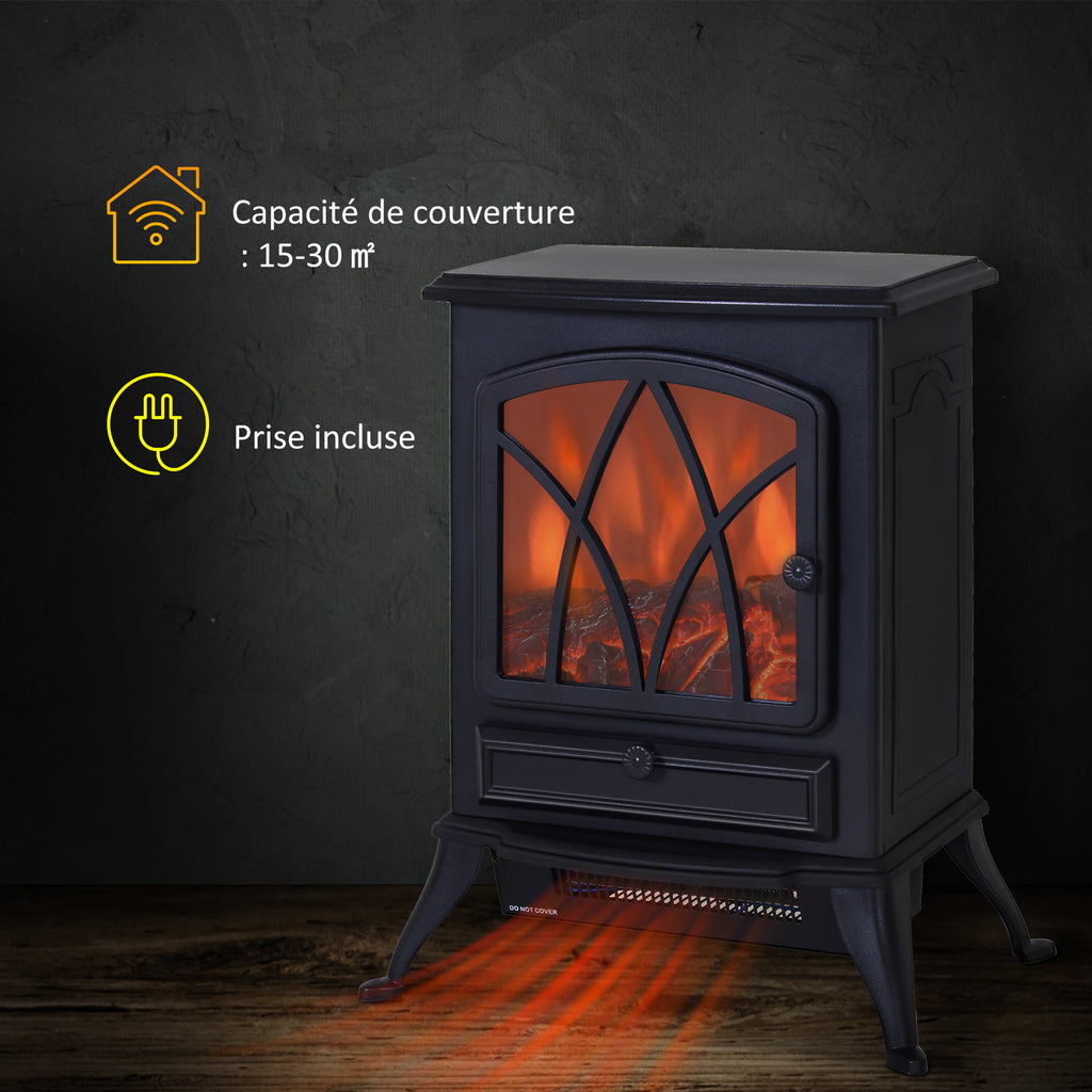 Cheminée électrique sur pied 1000/2000 W, fausse cheminée décorative avec effet flamme LED, protection contre la surchauffe, zone de couverture 15-30 m², noir-3