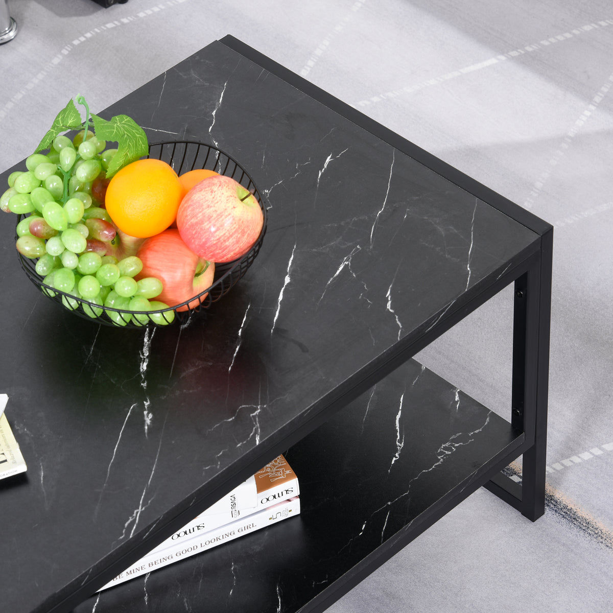 Table Basse Style Moderne avec 2 Étagères 106 x 50 x 47 cm Noir-7