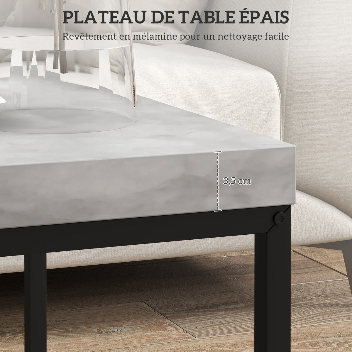Lot de 2 tables gigognes tables basses carrées tables de salon cadre en acier et plateaux en bois gris-5