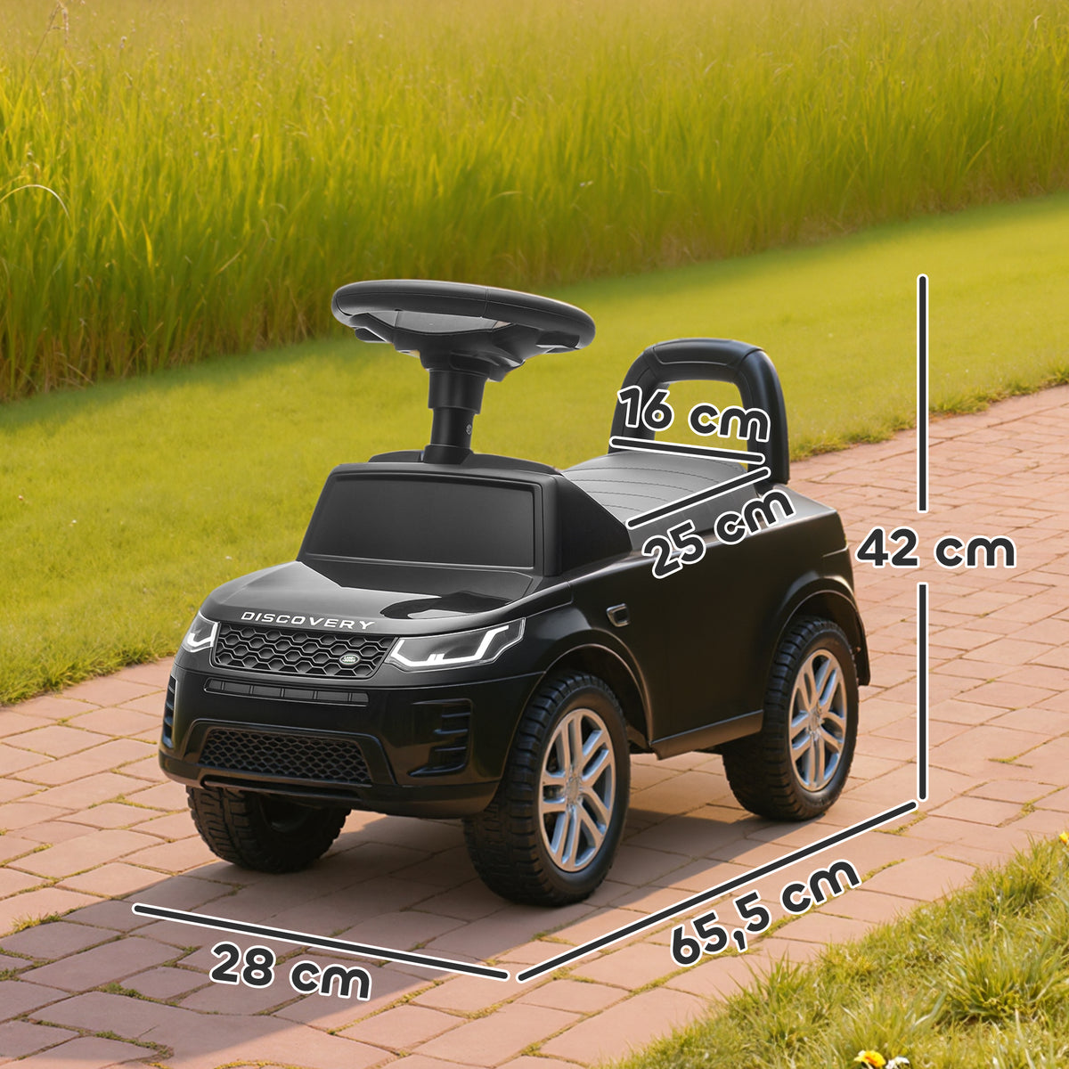 Porteur enfants voiture sous licence Land Rover, véhicule à pousser, klaxon, sons de moteur, rangement sous siège, noir-2
