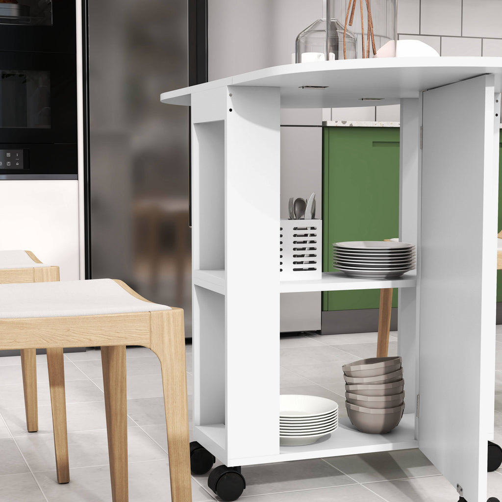 Table à manger pliante sur roulettes, table de cuisine pour 4 personnes, 2 abattants et 2 étagères, 120x60x77cm, blanc-8