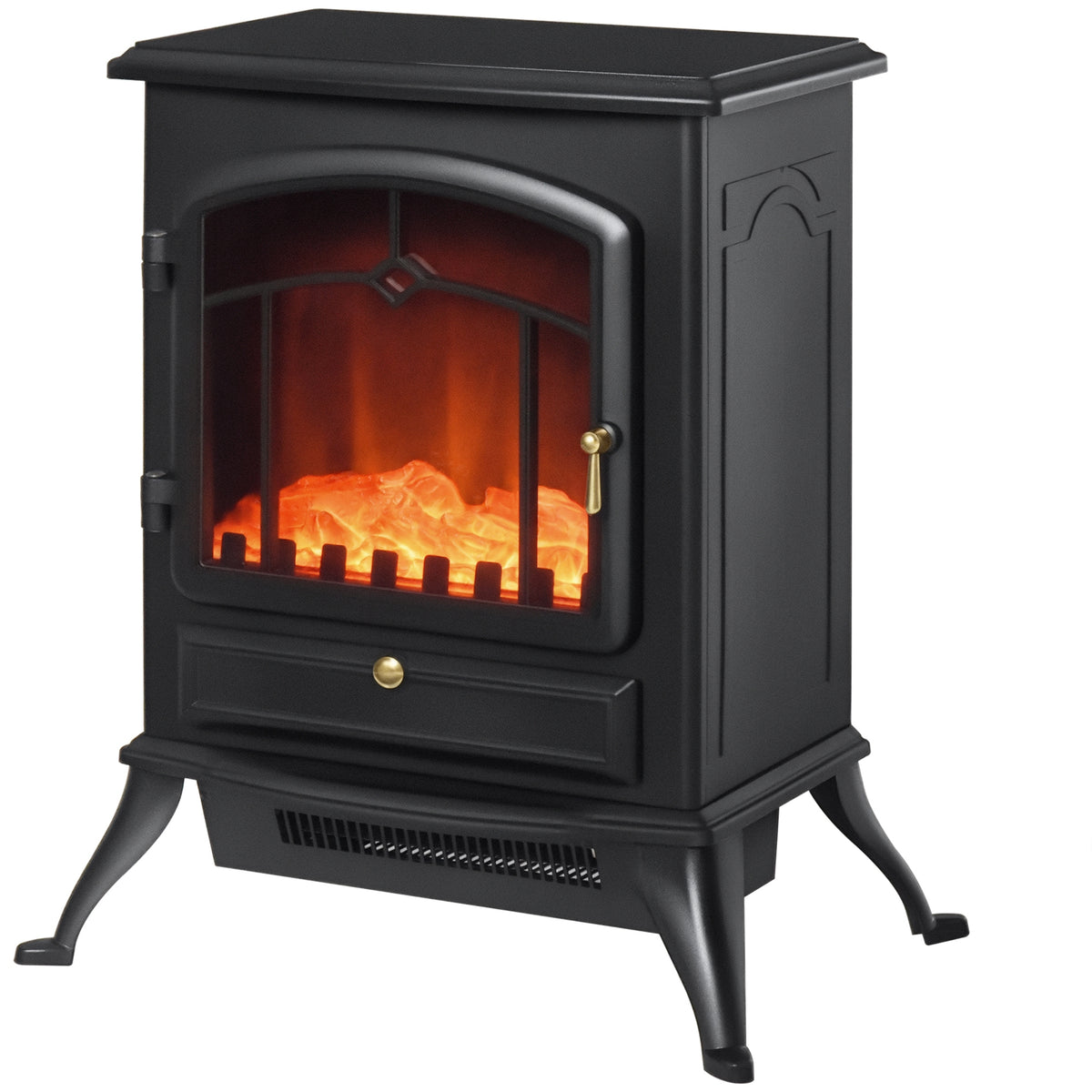 Cheminée électrique à Effet de Flamme poêle Style rétro Thermostat 1000/2000 W Anti surchauffe Noir-0