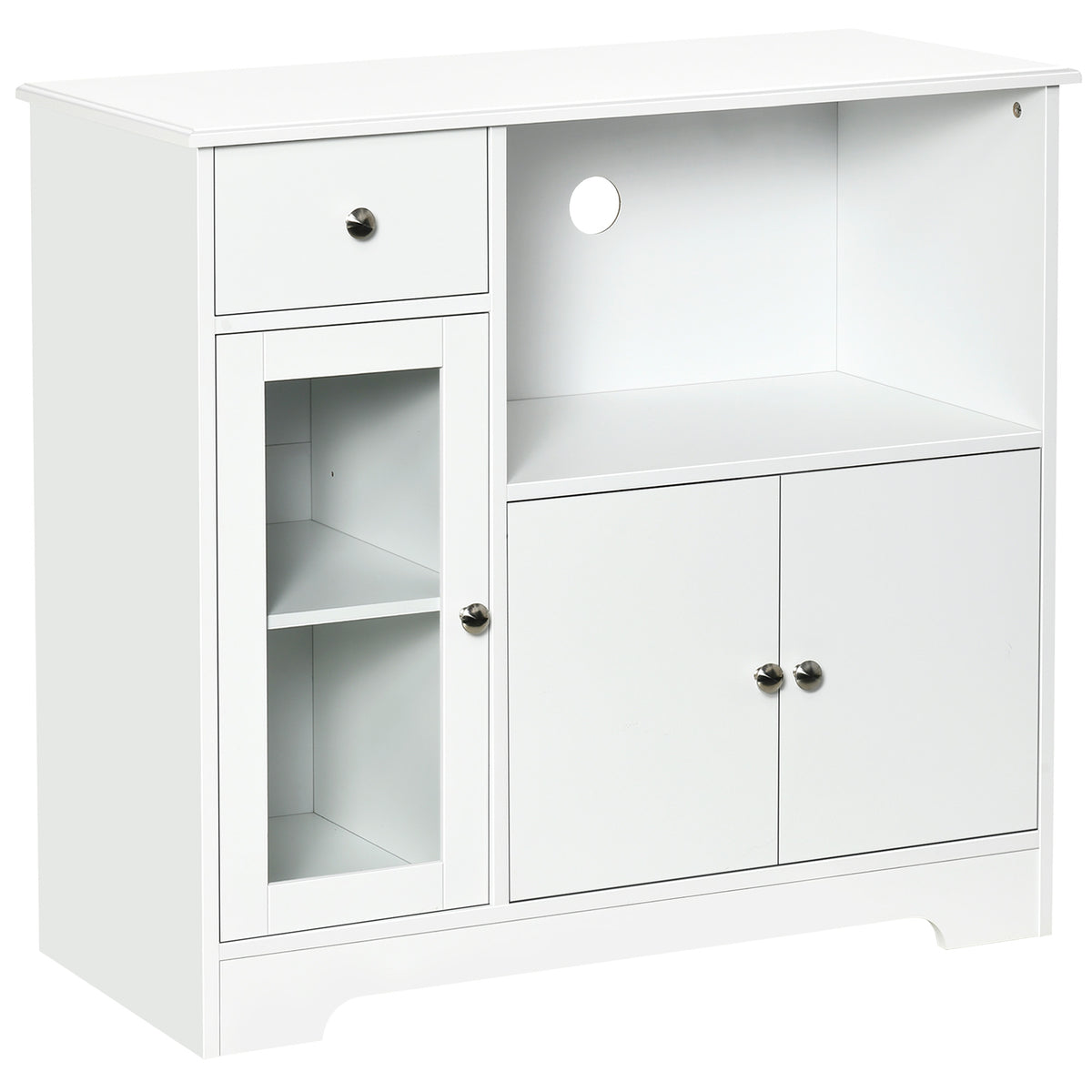 Meuble micro-ondes, buffet cuisine, armoire de rangement, pour cuisine, salle à Manger 90 x 40 x 82 cm verre trempé et bois, blanc-0