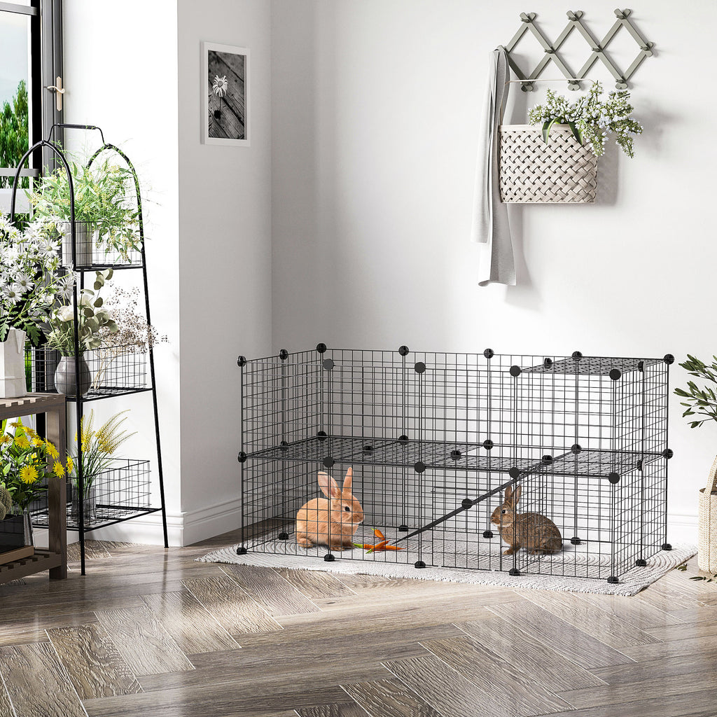 Cage parc clôture pour animaux domestiques enclos pour petits animaux 146 x 73 x 73 cm modulable 2 niveaux 36 panneaux bords arrondis fil en acier noir-1