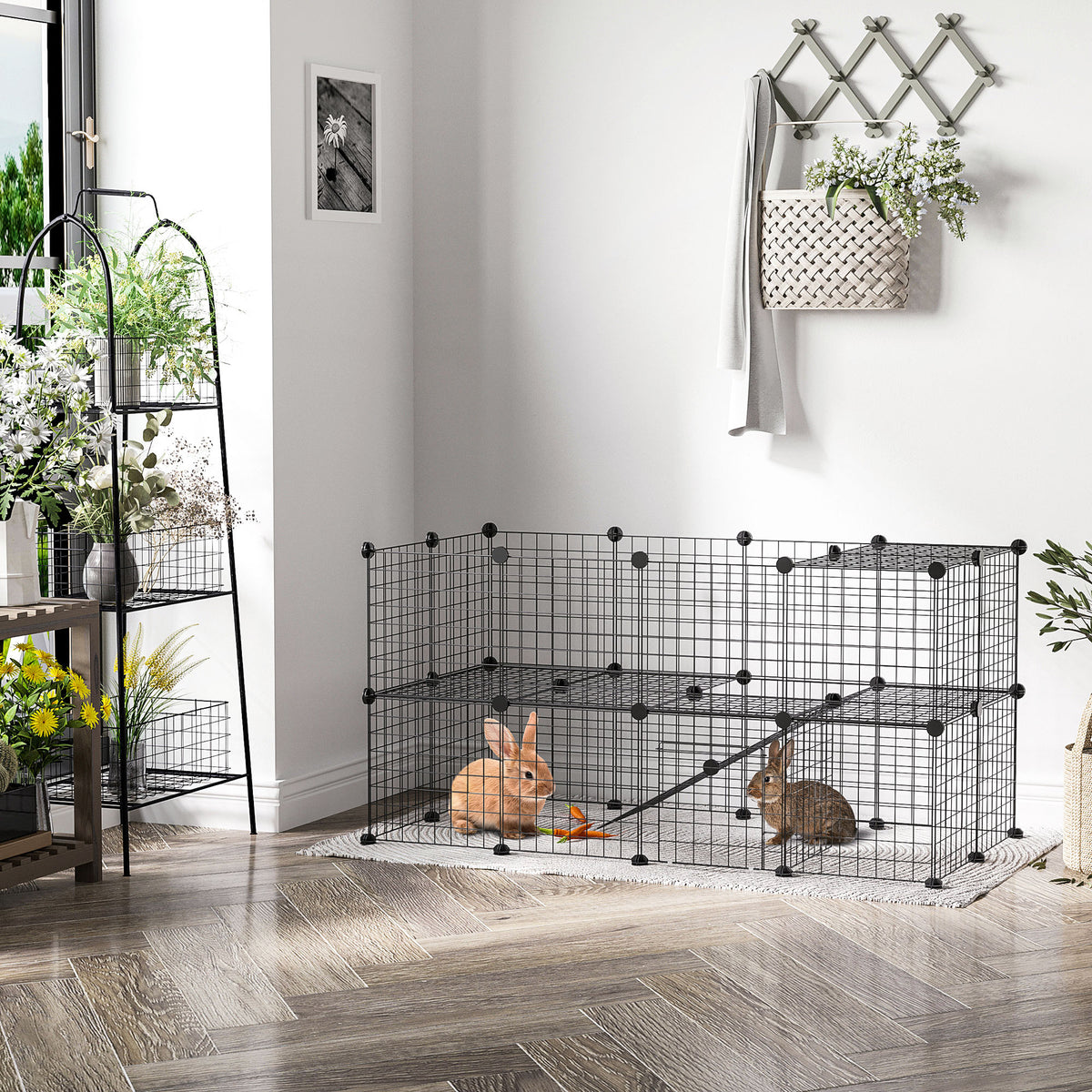 Cage parc clôture pour animaux domestiques enclos pour petits animaux 146 x 73 x 73 cm modulable 2 niveaux 36 panneaux bords arrondis fil en acier noir-1