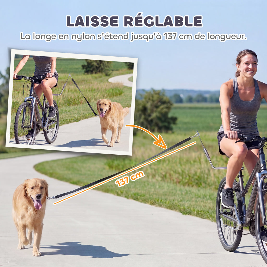 Laisse de Vélo pour Chien 180 cm en Inox , Fixation Rapide, Ressort Amortisseur, Sangle Ajustable, Argent-6