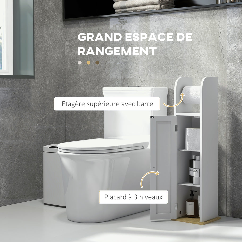 Meuble de salle de bain support papier toilette avec placard et étagères réglables 20 x 20 x 80 cm blanc-3