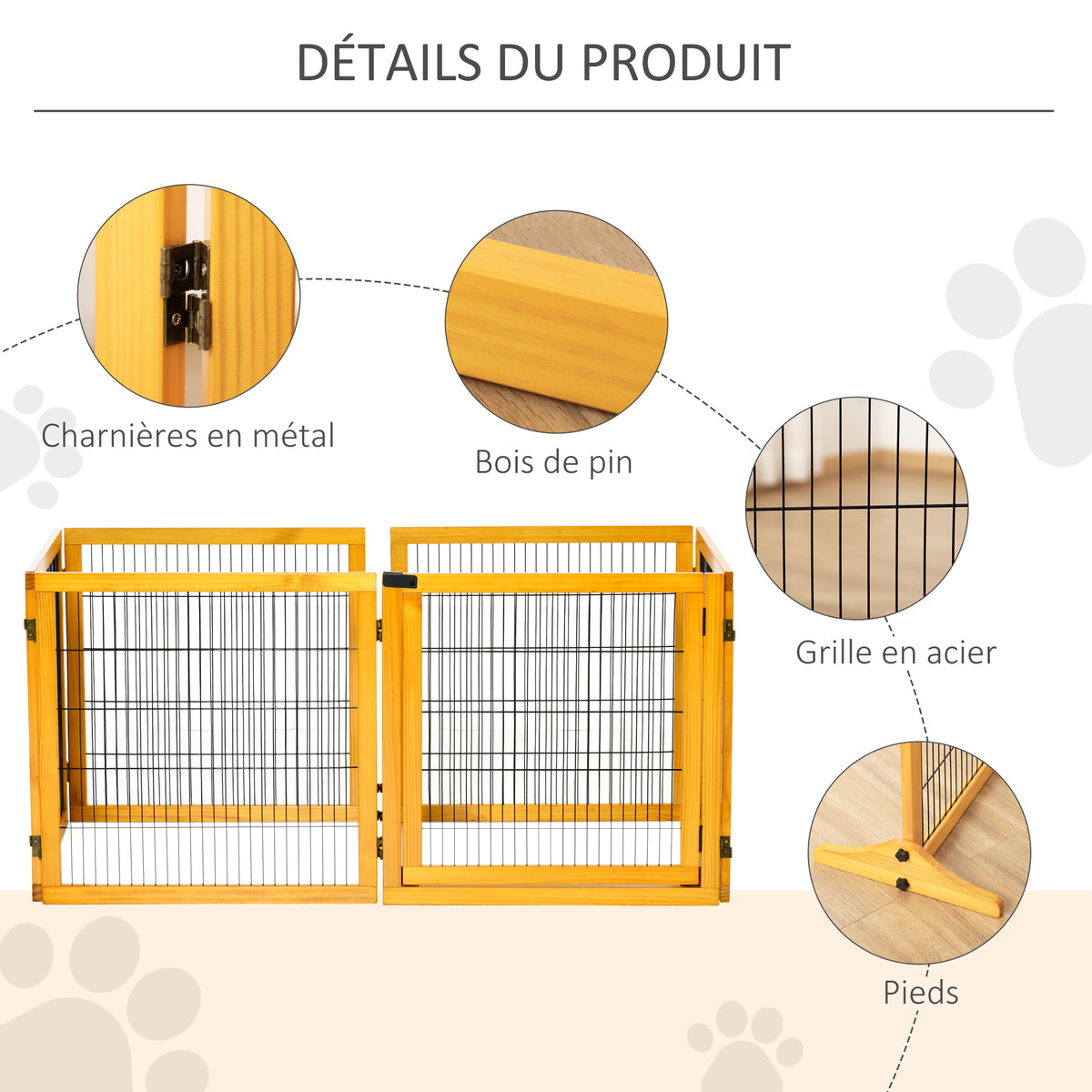 Barrière de sécurité pour chien barrière pliable à 6 panneaux avec pieds amovibles 432 x 36 x 70 cm jaune-6