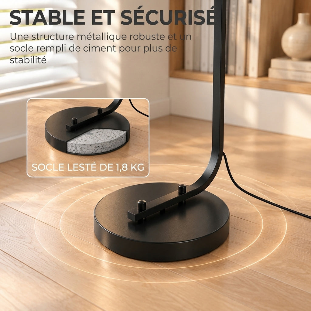 Lampadaire sur pied salon lampe sur pied avec abat-jour en verre texturé interrupteur à pied 29 x 25 x 152 cm métal noir-6