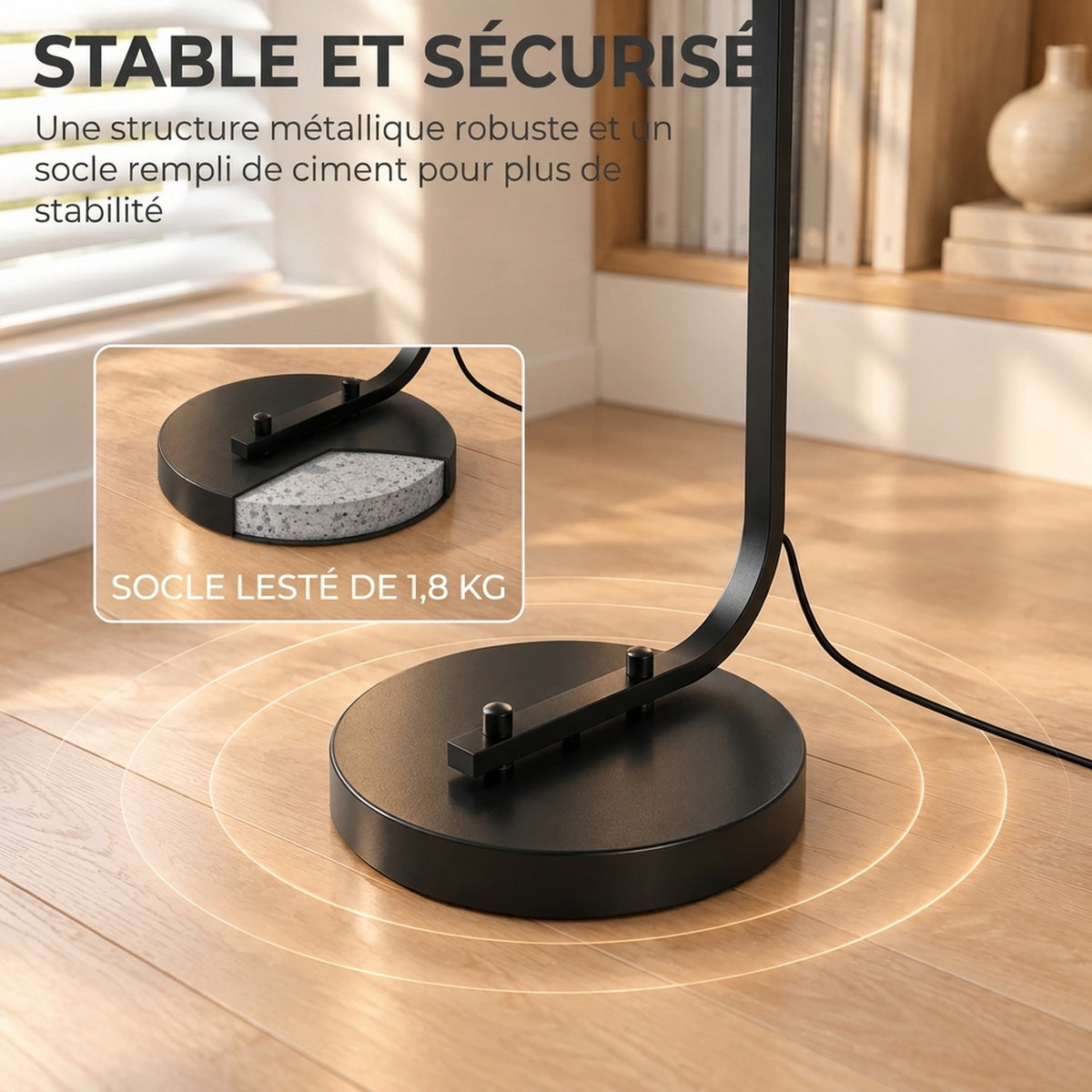 Lampadaire sur pied salon lampe sur pied avec abat-jour en verre texturé interrupteur à pied 29 x 25 x 152 cm métal noir-6