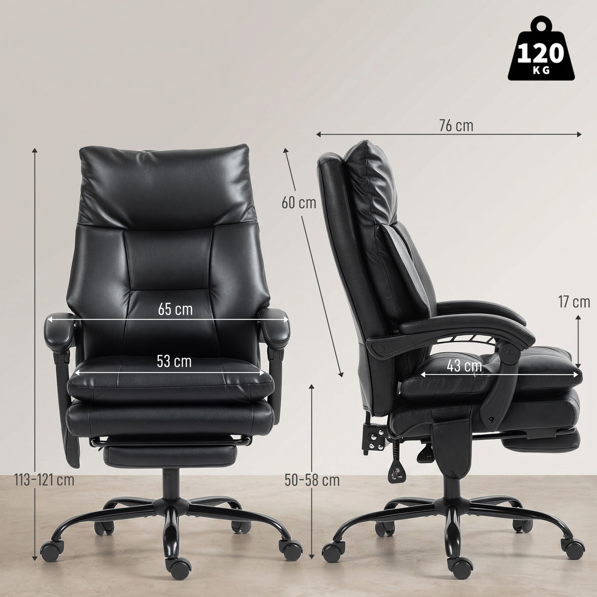 Chaise bureau ergonomique fauteuil de bureau en PU soutien lombaire gonflable dossier inclinable hauteur réglable noir-2