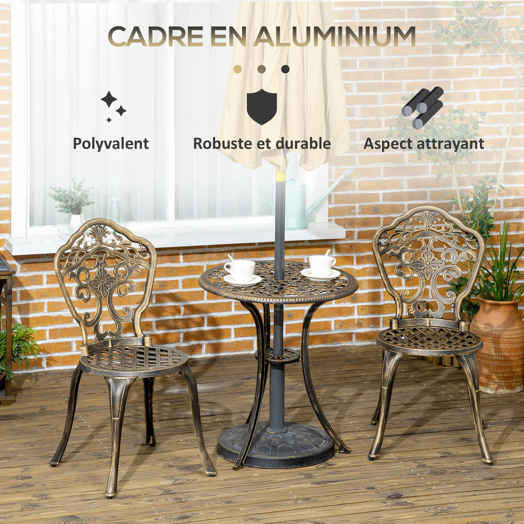 Ensemble bistrot pour jardin en aluminium salon de jardin 3 pièces 2 chaises + table ronde imitation fer forgé-4