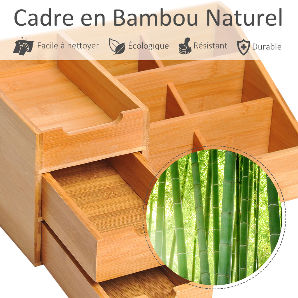 Lot de 2 boîtes de Rangement de Bureau - Organiseur de Bureau - 7 Compartiments, 2 tiroirs - Bambou Verni-4