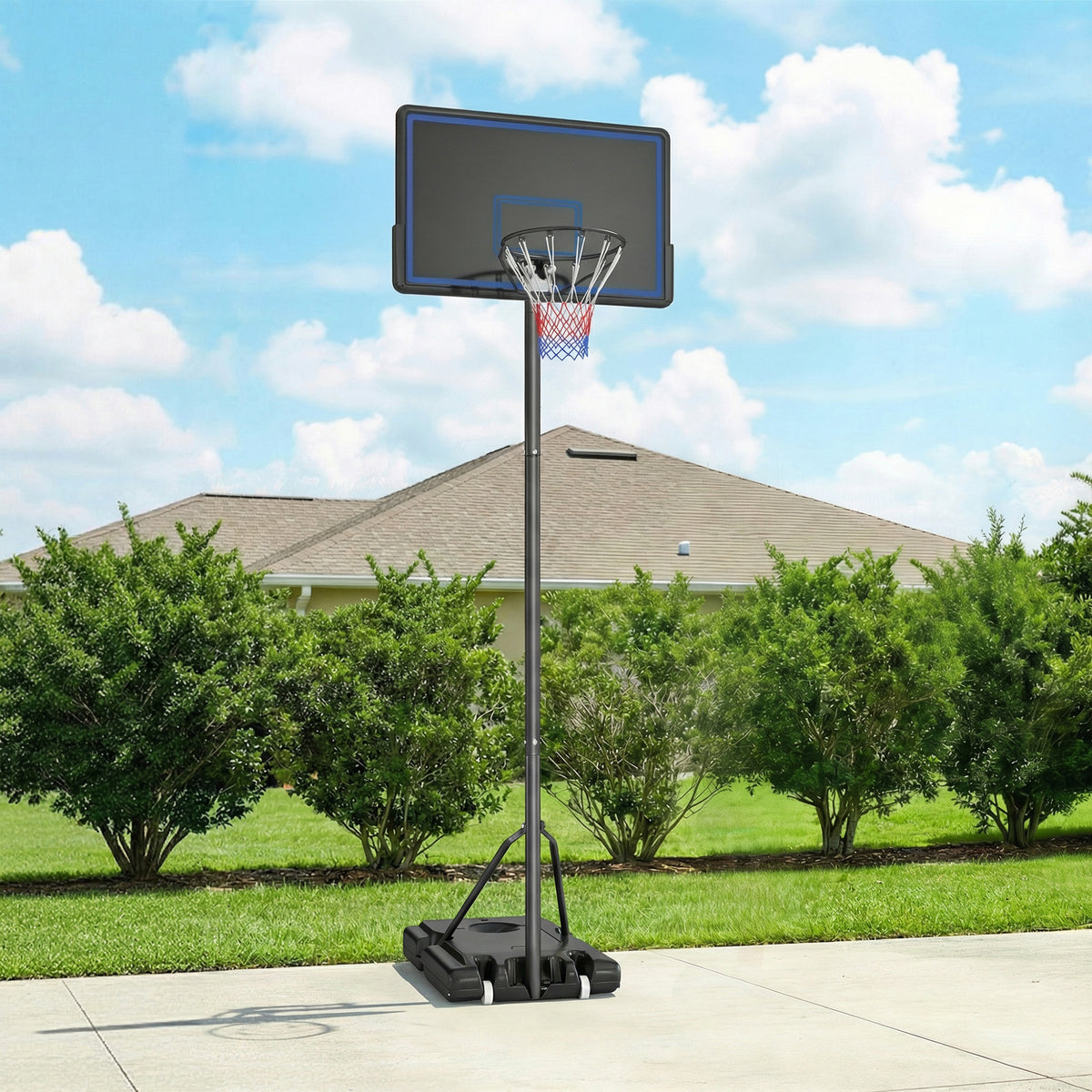 Panier de Basketball sur Pieds avec Hauteur Réglable de 1,35 à 3,05 m avec Roues, Base de Lestage et Sac de Sable, Bleu-1