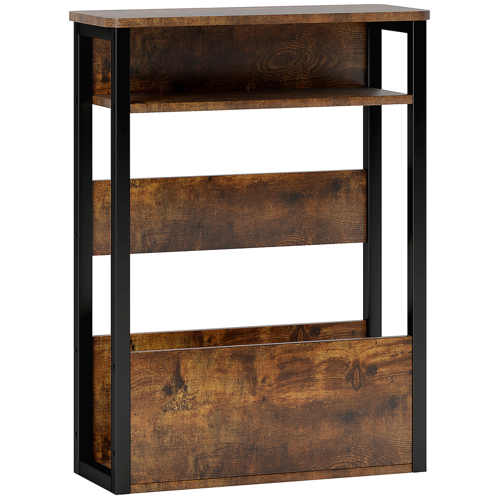 Table d'appoint table de chevet avec étagère à deux niveaux coins arrondis 46l x 18P x 58,5H cm brun rustique-0